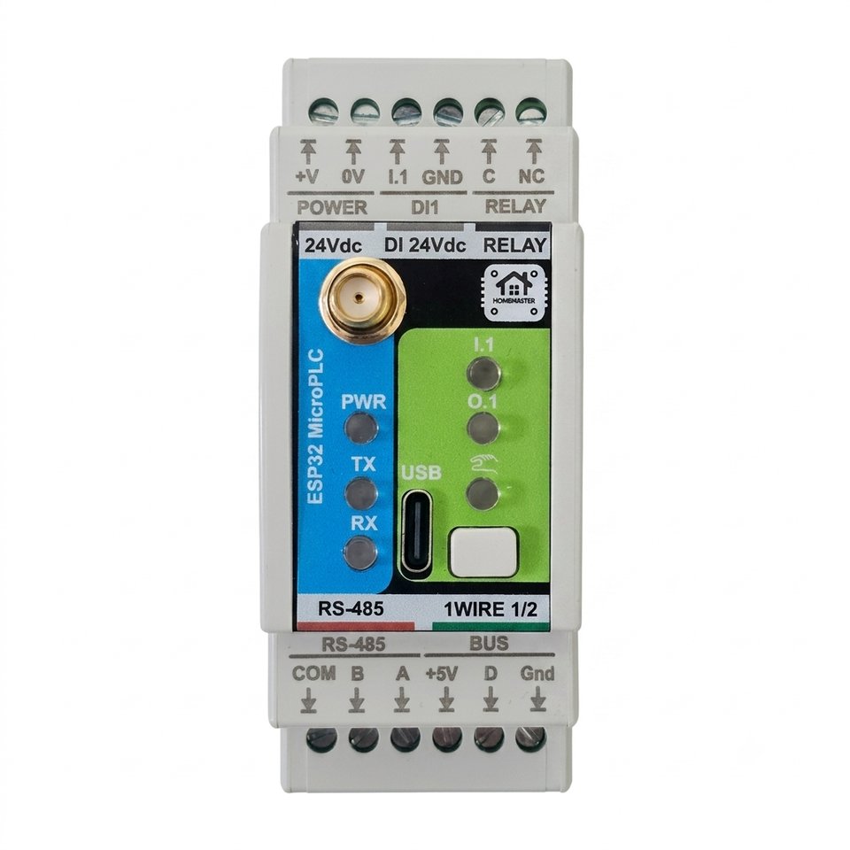 HomeMaster MicroPLC ESP32 DIN-rail controller