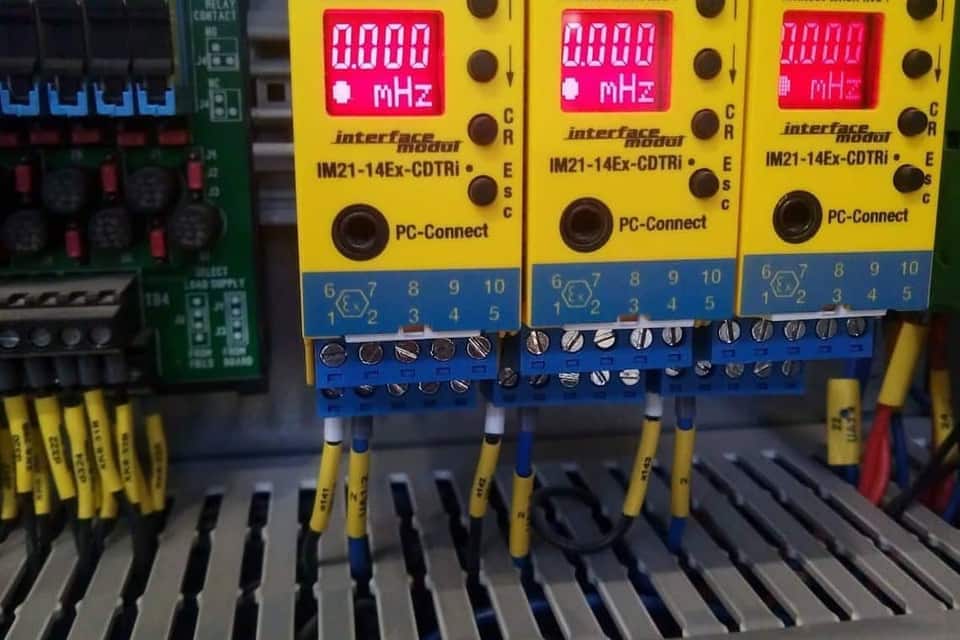 ATEX Zone 2 intrinsically safe isolating barriers in a control cabinet