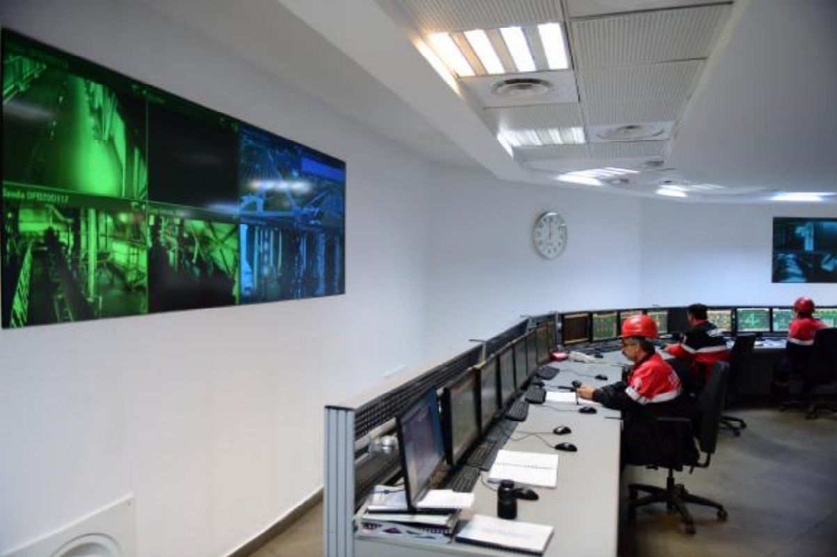 Power plant control room with overview video wall