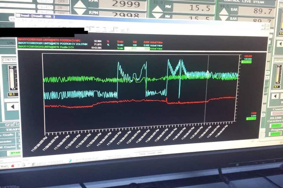 Ovation DCS turbine trend display during island mode testing
