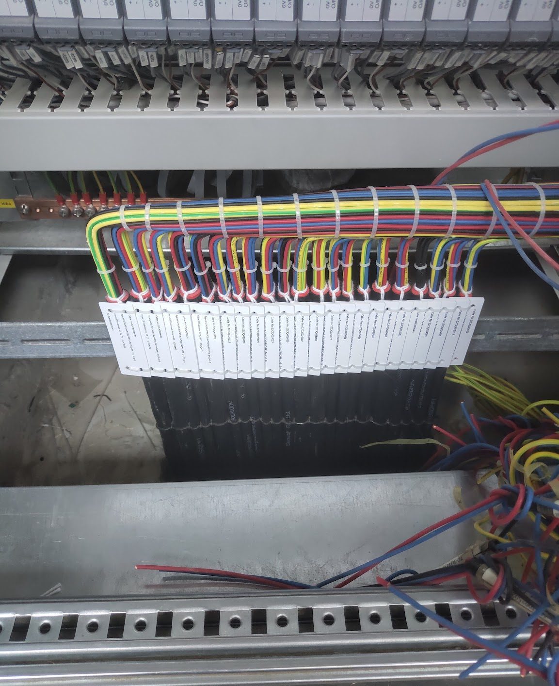 Marshalling cabinet, every control cable individually tagged